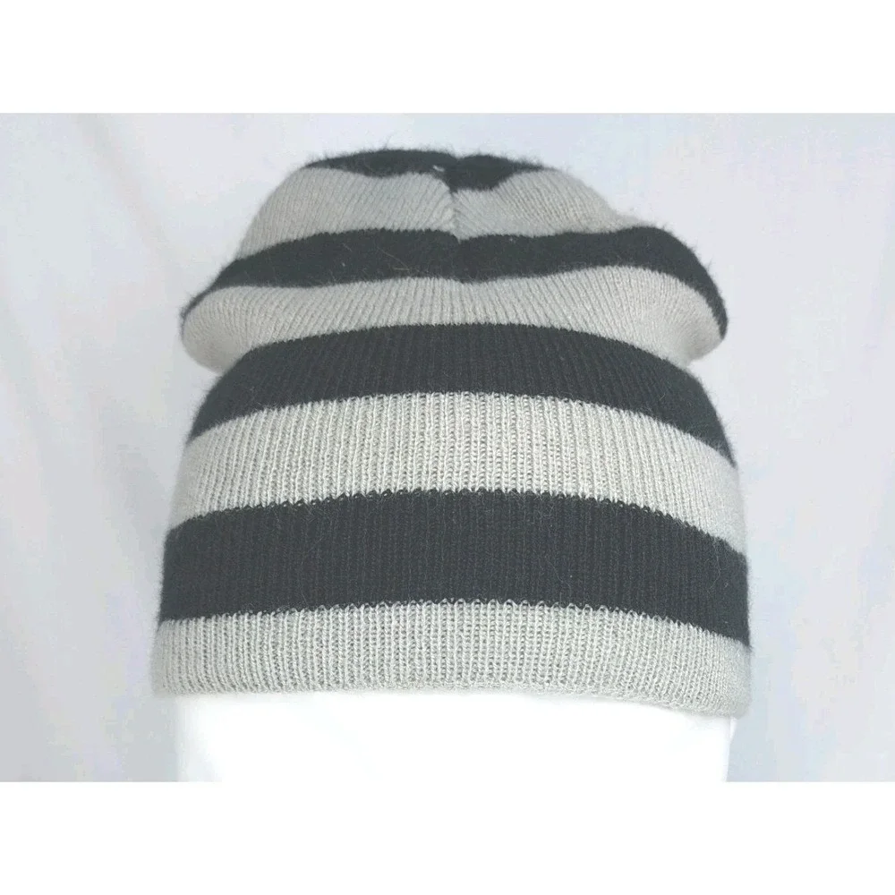 Gray &‎ Black Striped Youth Knit Beanie Hat Youth One Size Fits Most Acrylic